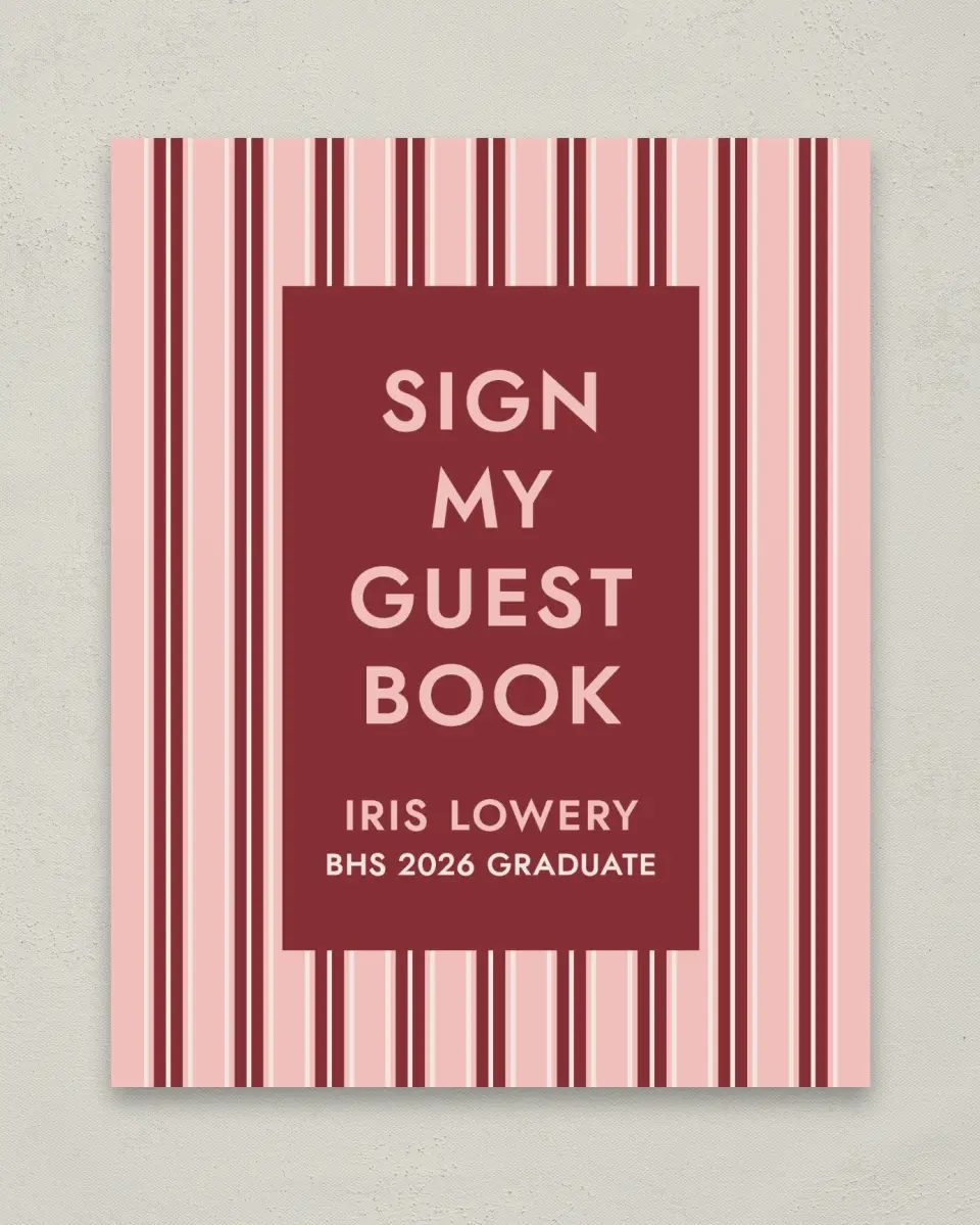 This is a 8" x 10" Guestbook Grad Sign called Striped Admiration printed in full color