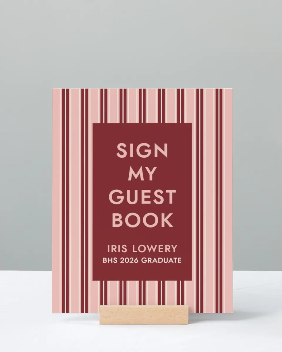 This is a 8" x 10" Guestbook Grad Sign called Striped Admiration printed in full color