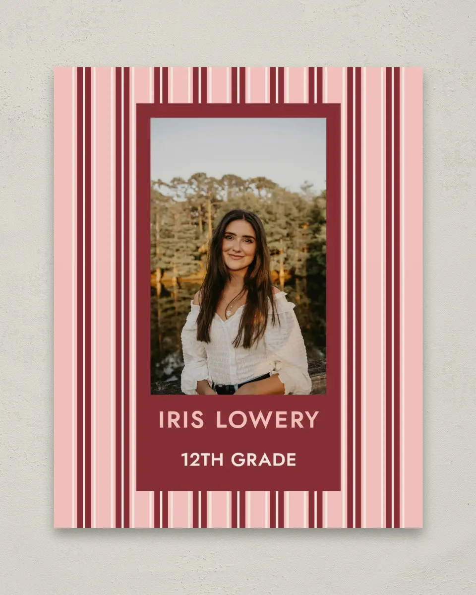 This is a 8" x 10" Photo Grad Sign called Striped Admiration printed in full color with Gold foil