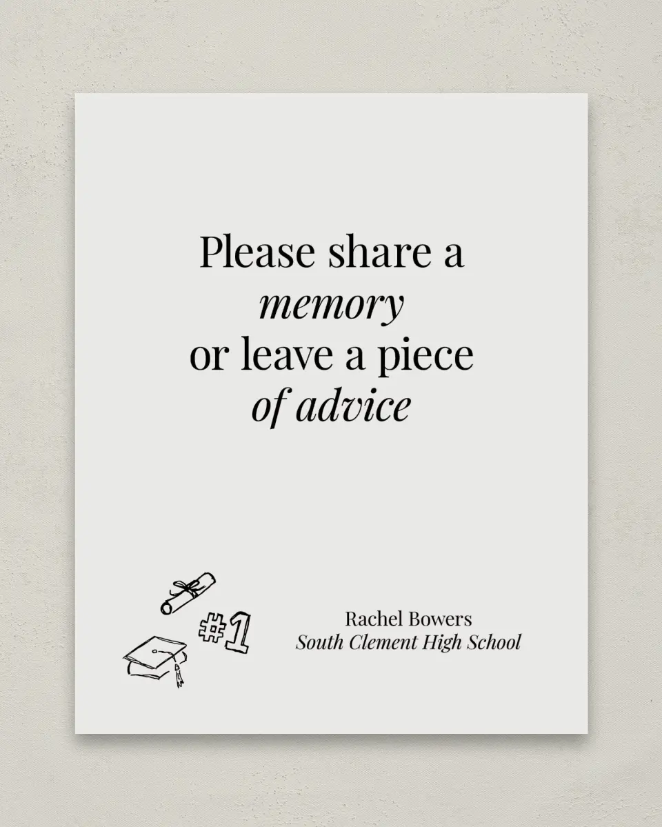 This is a 8" x 10" Memory & Advice Grad Sign called Art of Achievement printed in full color