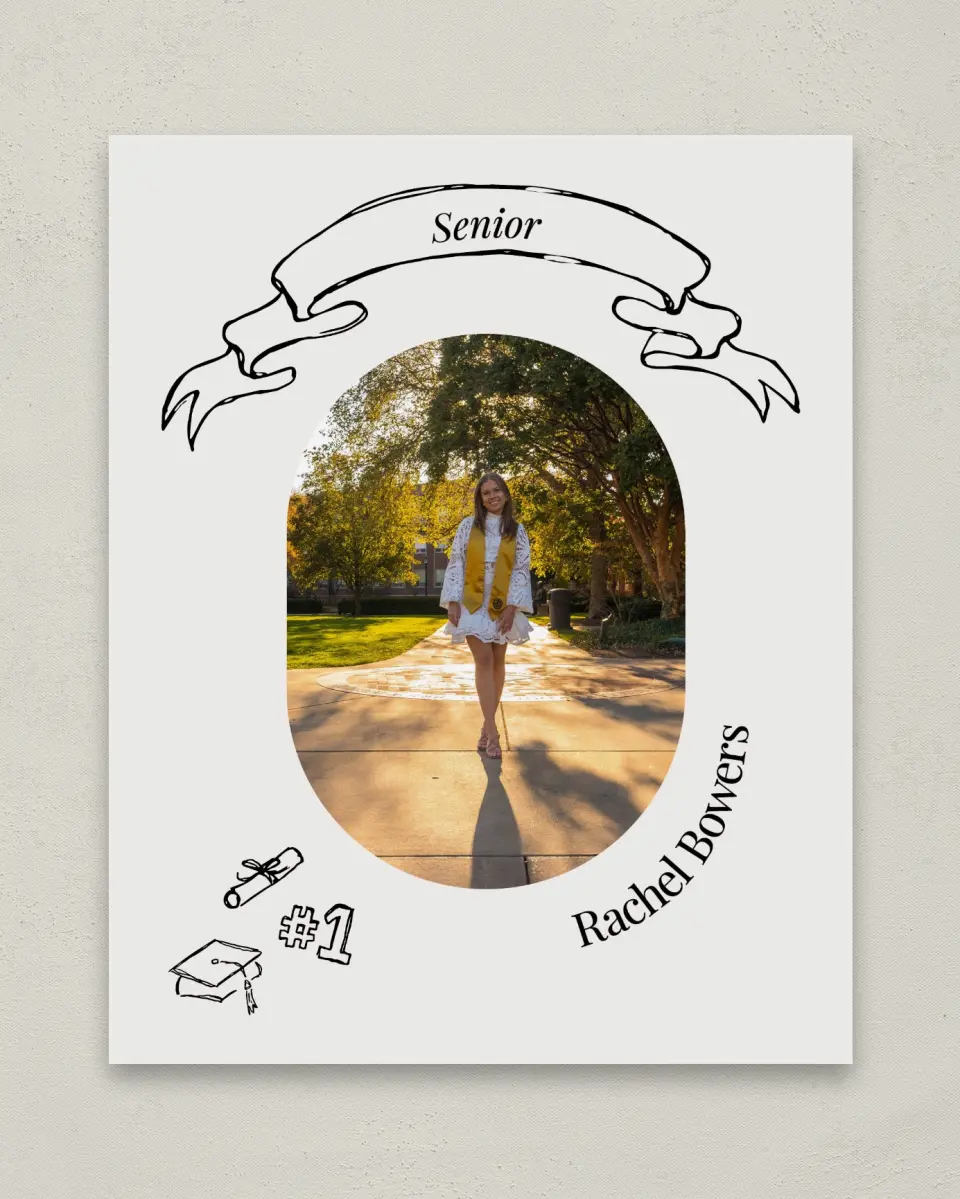 This is a 8" x 10" Photo Grad Sign called Art of Achievement printed in full color