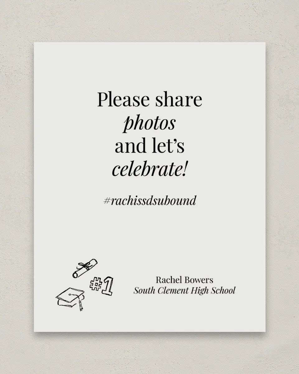 This is a 8" x 10" Let's Celebrate & Snap a Photo Grad Sign called Art of Achievement printed in full color
