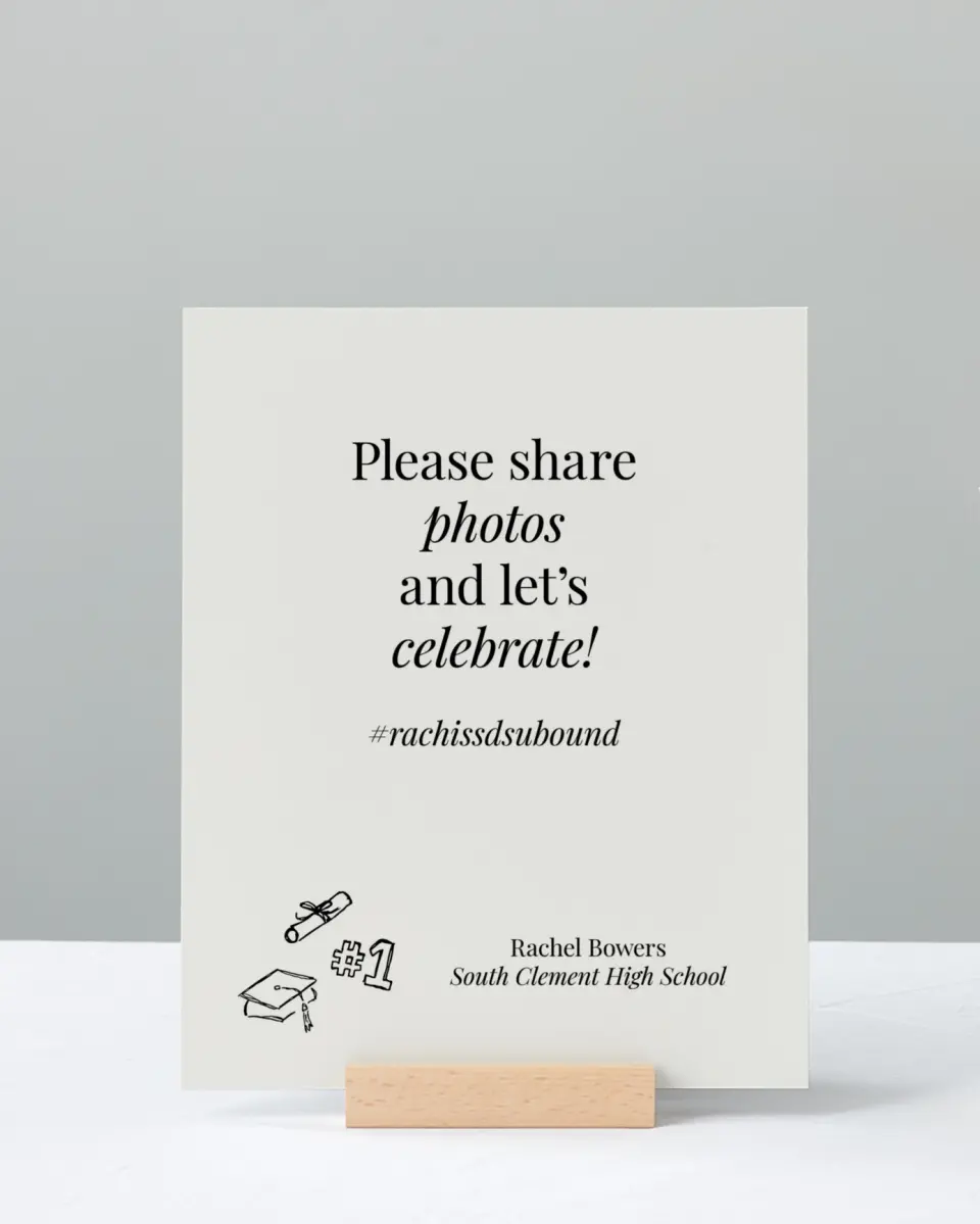This is a 8" x 10" Let's Celebrate & Snap a Photo Grad Sign called Art of Achievement printed in full color