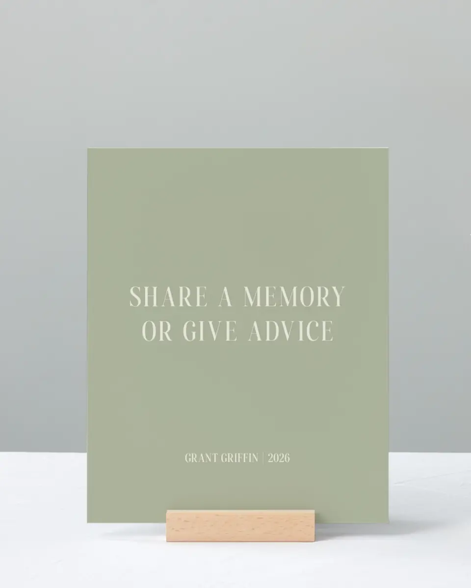 This is a 8" x 10" Memory & Advice Grad Sign called Photo Booth printed in full color