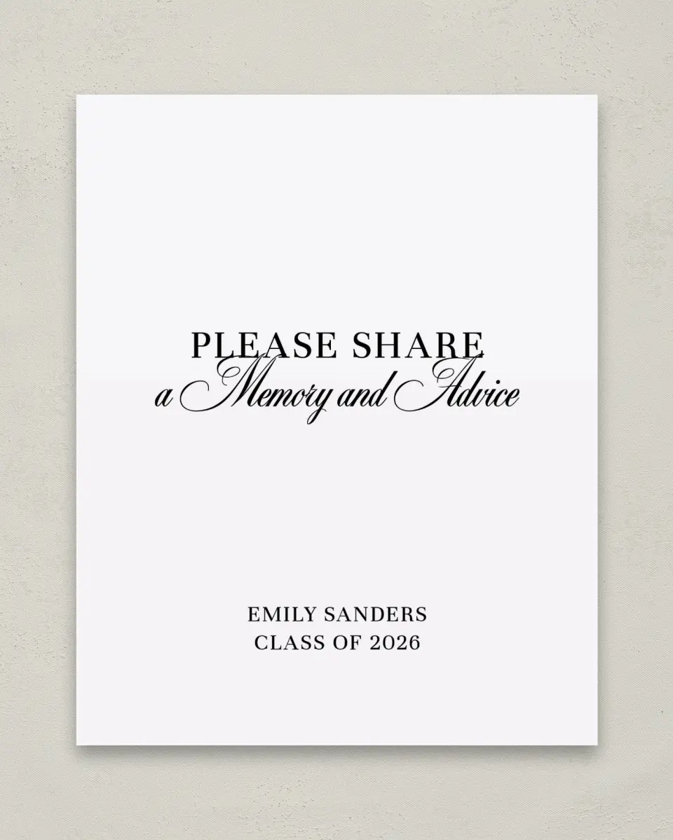 This is a 8" x 10" Memory & Advice Grad Sign called Scholarly Elegance printed in full color