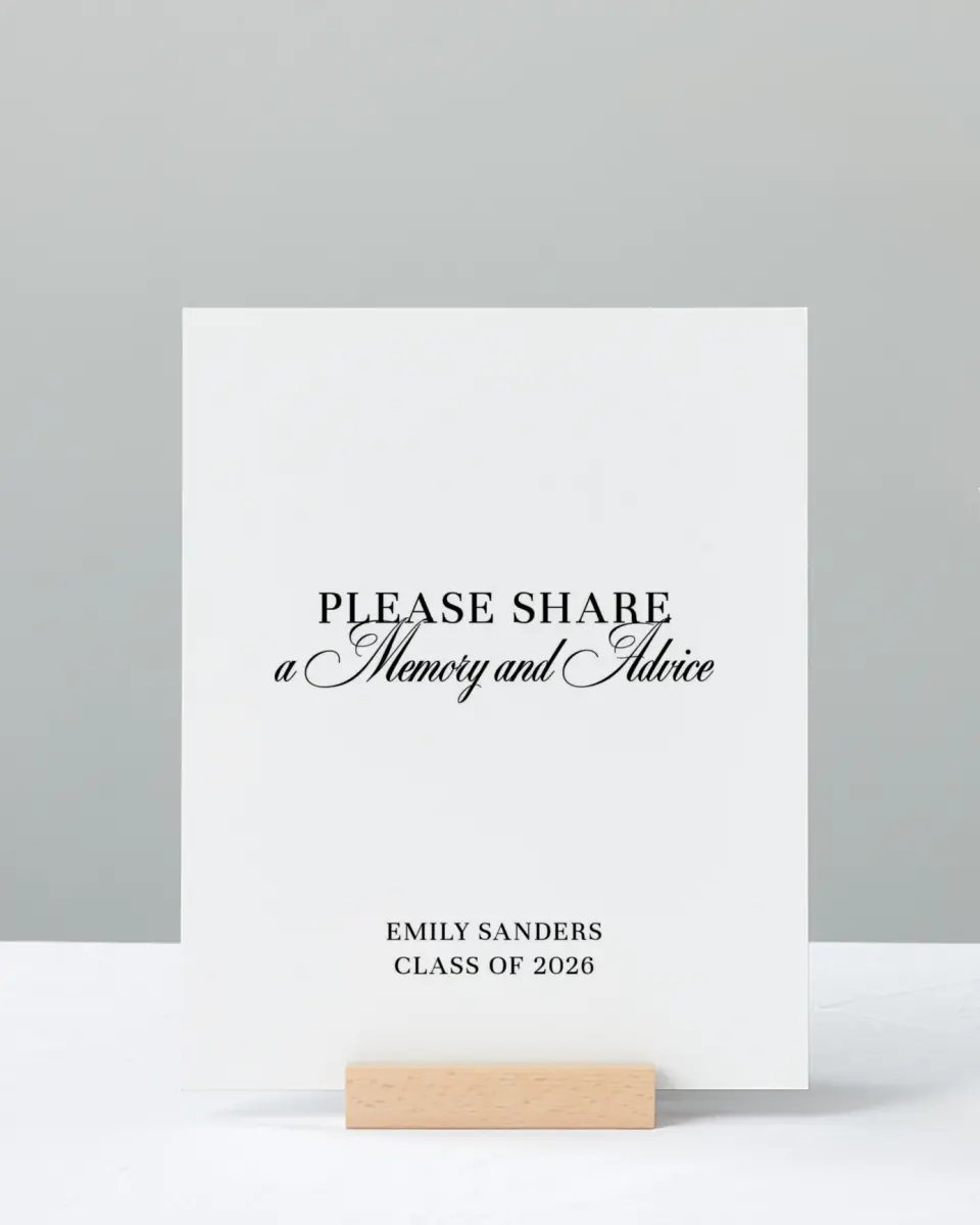 This is a 8" x 10" Memory & Advice Grad Sign called Scholarly Elegance printed in full color