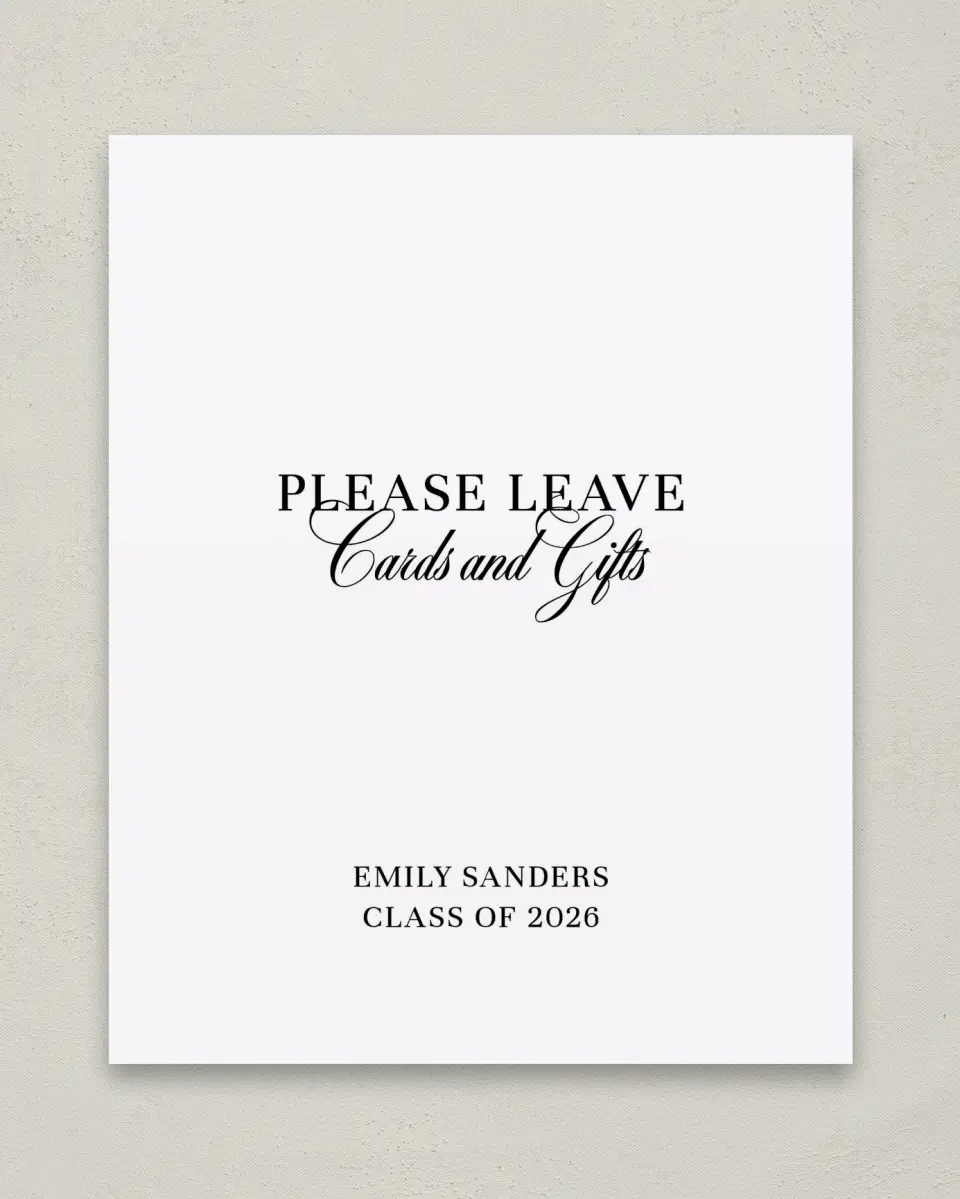 This is a 8" x 10" Cards & Gifts Grad Sign called Scholarly Elegance printed in full color