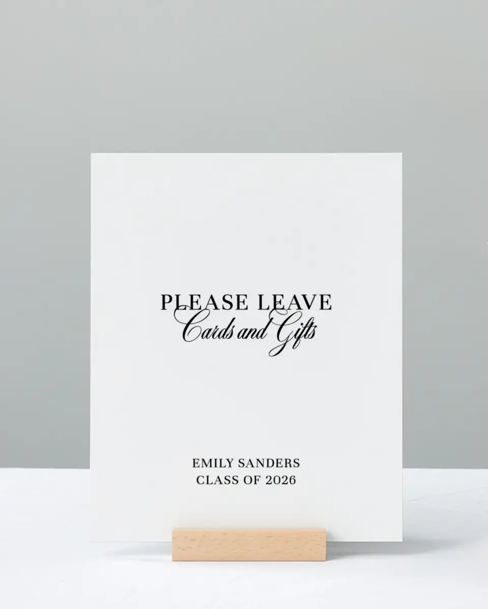 This is a 8" x 10" Cards & Gifts Grad Sign called Scholarly Elegance printed in full color