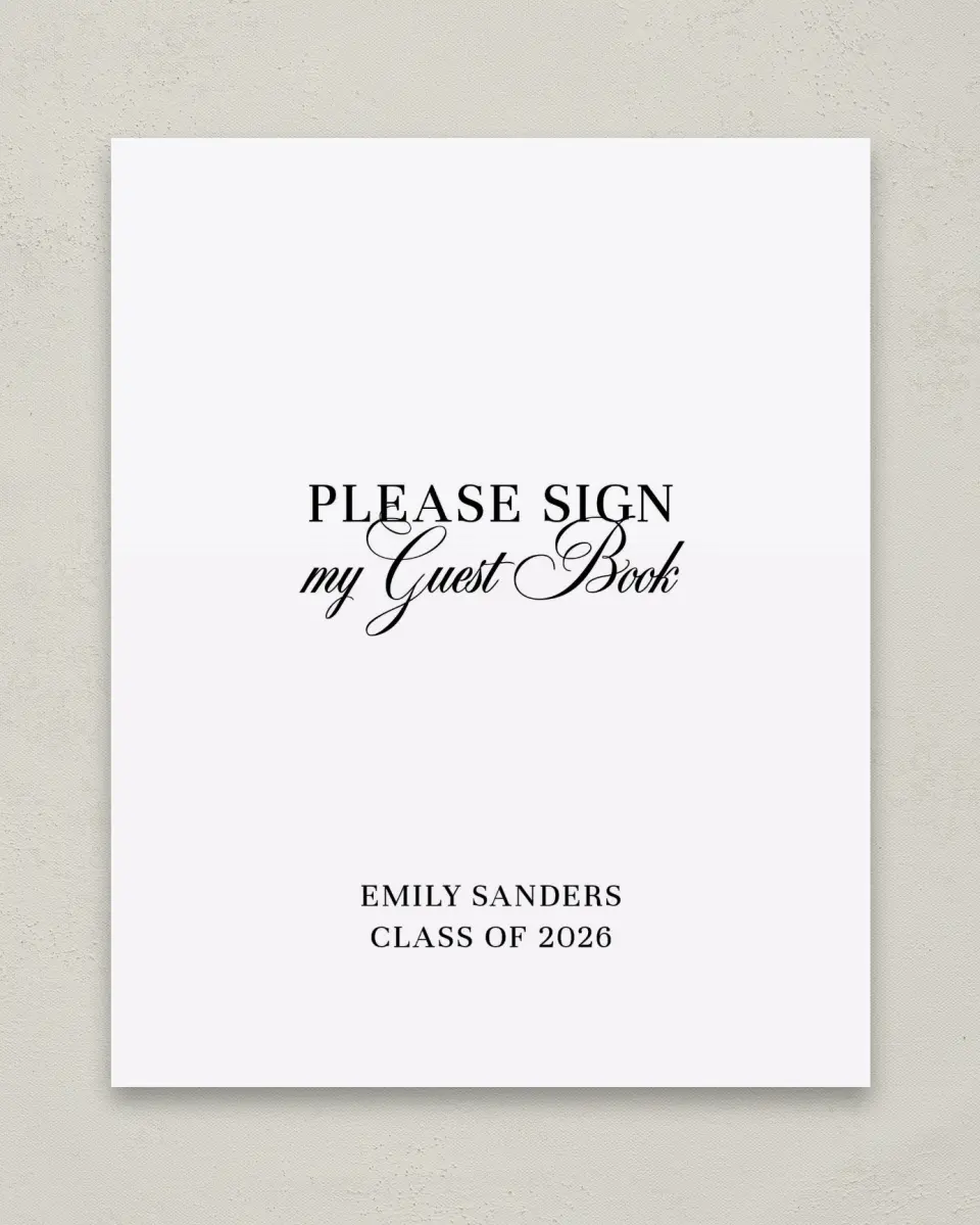 This is a 8" x 10" Guestbook Grad Sign called Scholarly Elegance printed in full color