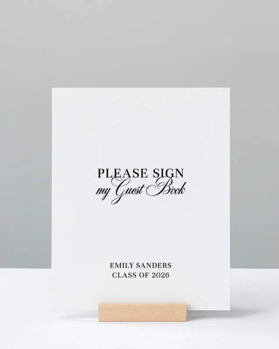 This is a 8" x 10" Guestbook Grad Sign called Scholarly Elegance printed in full color