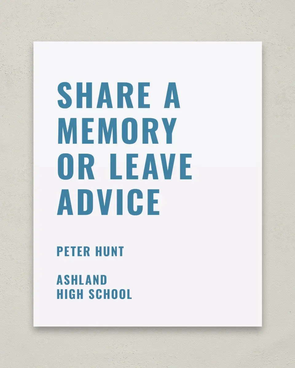 This is a 8" x 10" Memory & Advice Grad Sign called Modern Milestone printed in full color