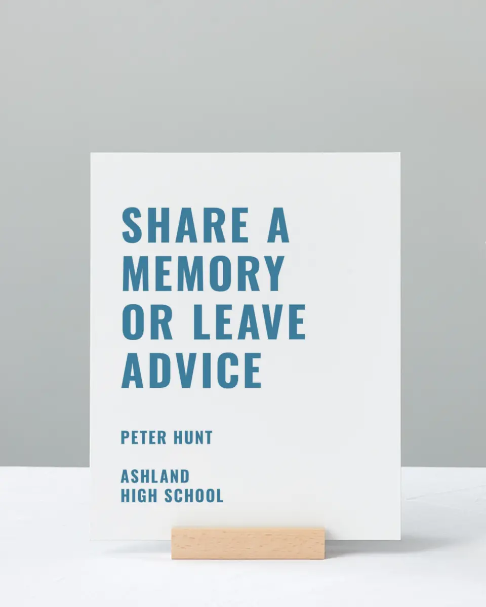 This is a 8" x 10" Memory & Advice Grad Sign called Modern Milestone printed in full color