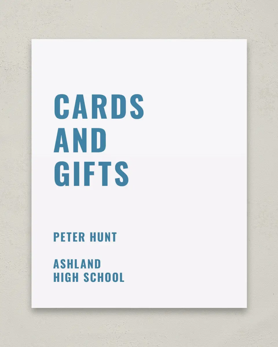 This is a 8" x 10" Cards & Gifts Grad Sign called Modern Milestone printed in full color