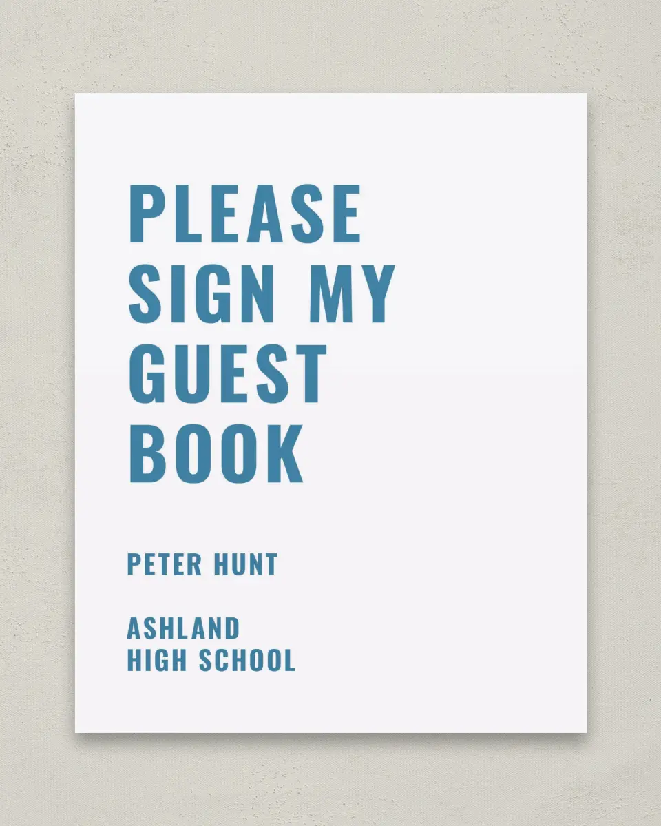 This is a 8" x 10" Guestbook Grad Sign called Modern Milestone printed in full color