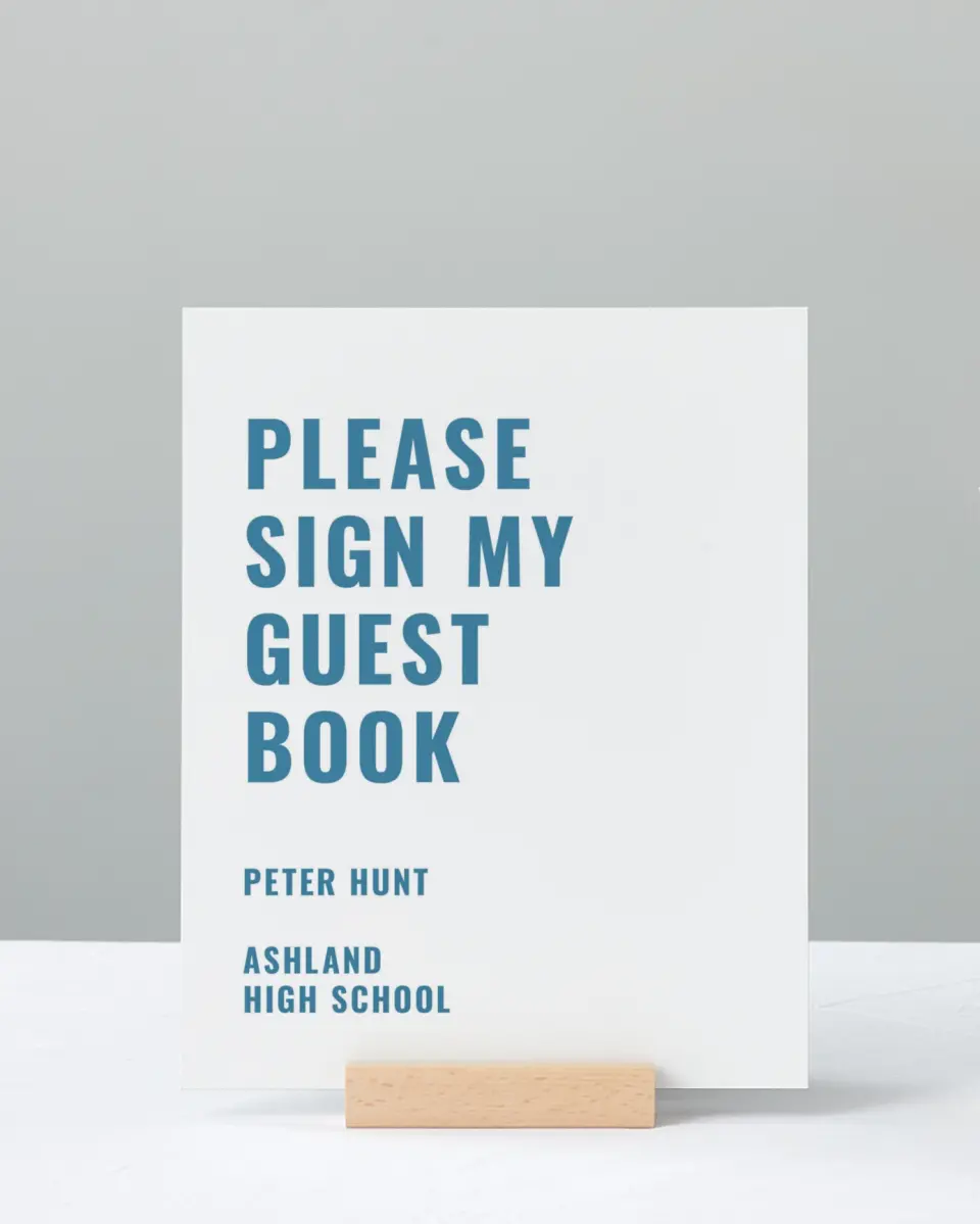 This is a 8" x 10" Guestbook Grad Sign called Modern Milestone printed in full color