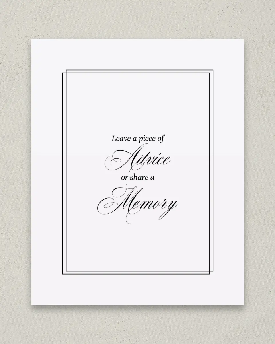 This is a 8" x 10" Memory & Advice Grad Sign called Elegant Grad printed in full color