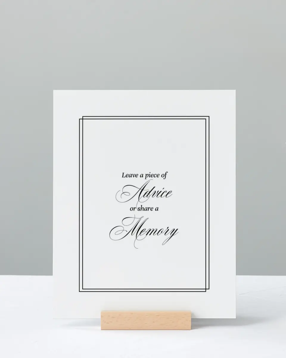 This is a 8" x 10" Memory & Advice Grad Sign called Elegant Grad printed in full color