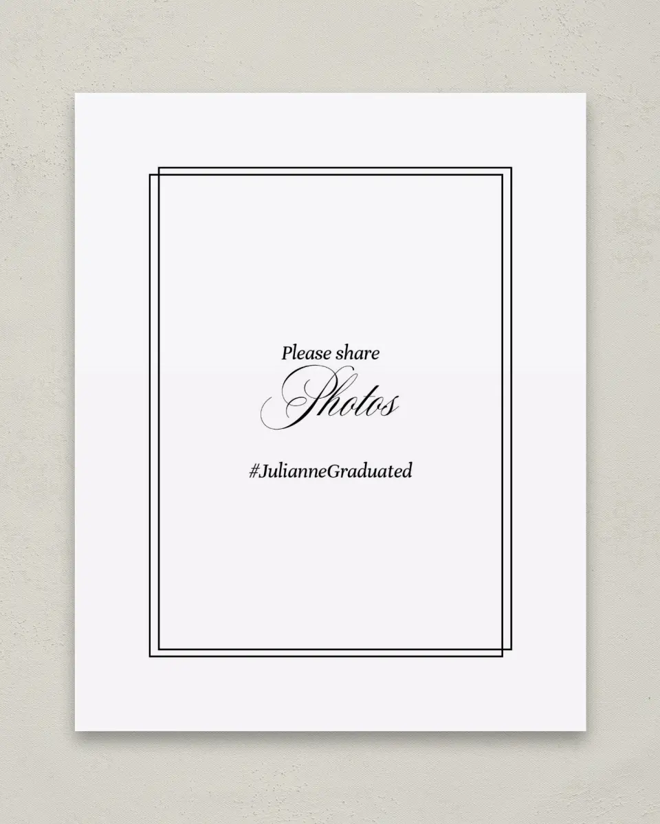This is a 8" x 10" Let's Celebrate & Snap a Photo Grad Sign called Elegant Grad printed in full color