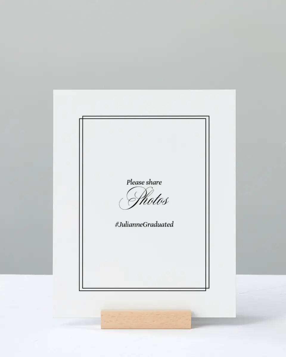 This is a 8" x 10" Let's Celebrate & Snap a Photo Grad Sign called Elegant Grad printed in full color