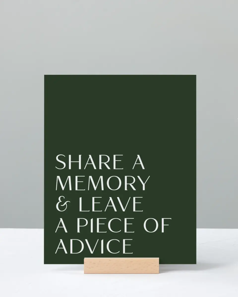 This is a 8" x 10" Memory & Advice Grad Sign called Spotlight Grad printed in full color with Rose Gold foil