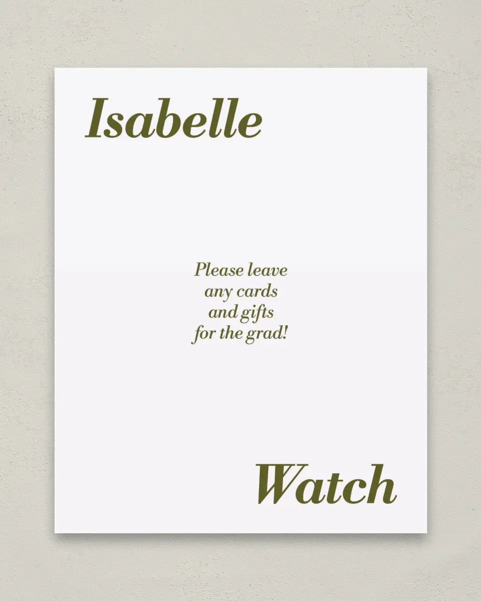 This is a 8" x 10" Cards & Gifts Grad Sign called Grad Year printed in full color