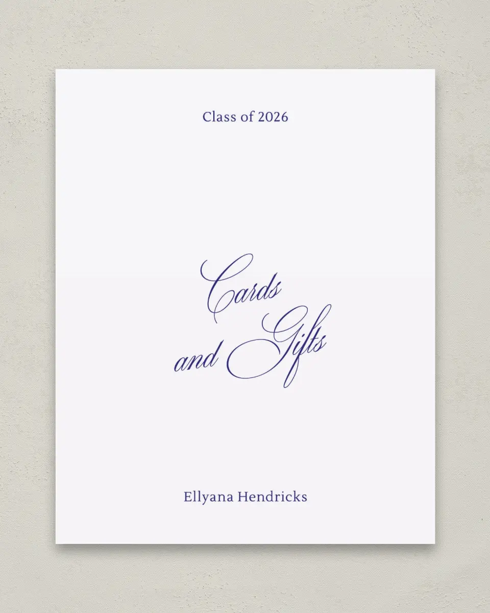 This is a 8" x 10" Cards & Gifts Grad Sign called Elegantly Graduated printed in full color