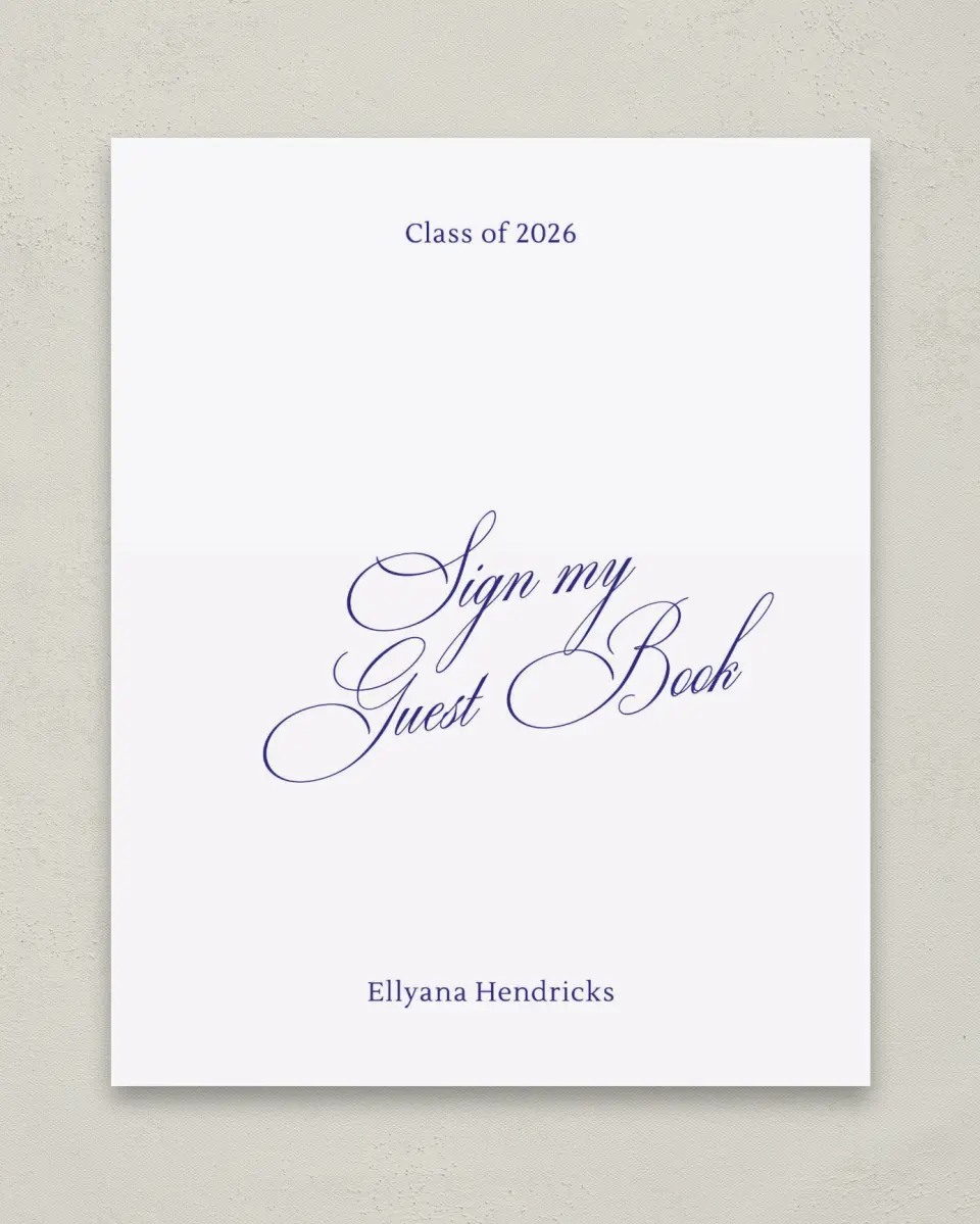 This is a 8" x 10" Guestbook Grad Sign called Elegantly Graduated printed in full color