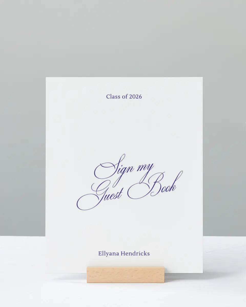 This is a 8" x 10" Guestbook Grad Sign called Elegantly Graduated printed in full color with Silver foil