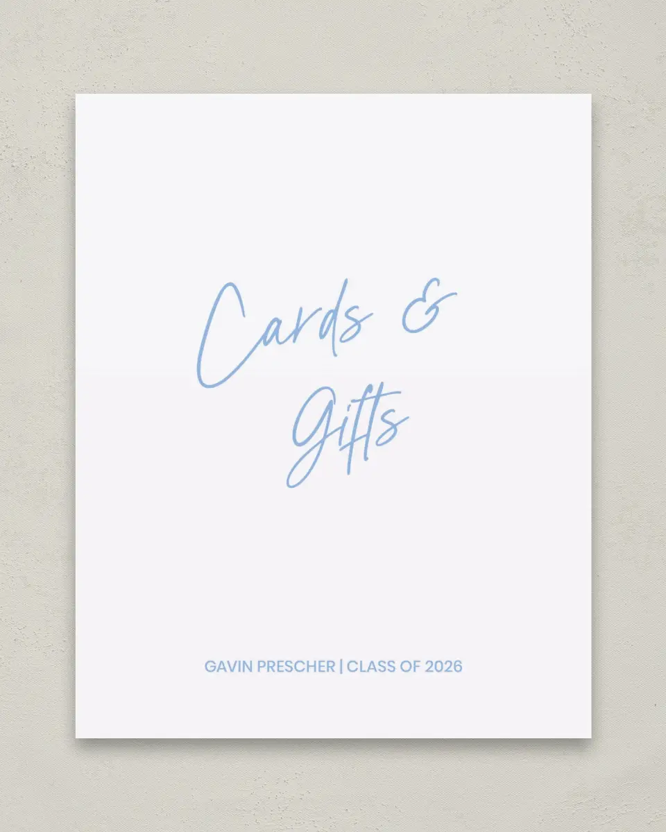This is a 8" x 10" Cards & Gifts Grad Sign called Simple Grad printed in full color