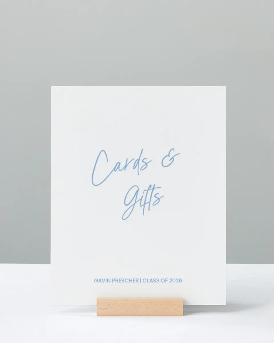 This is a 8" x 10" Cards & Gifts Grad Sign called Simple Grad printed in full color with Rose Gold foil