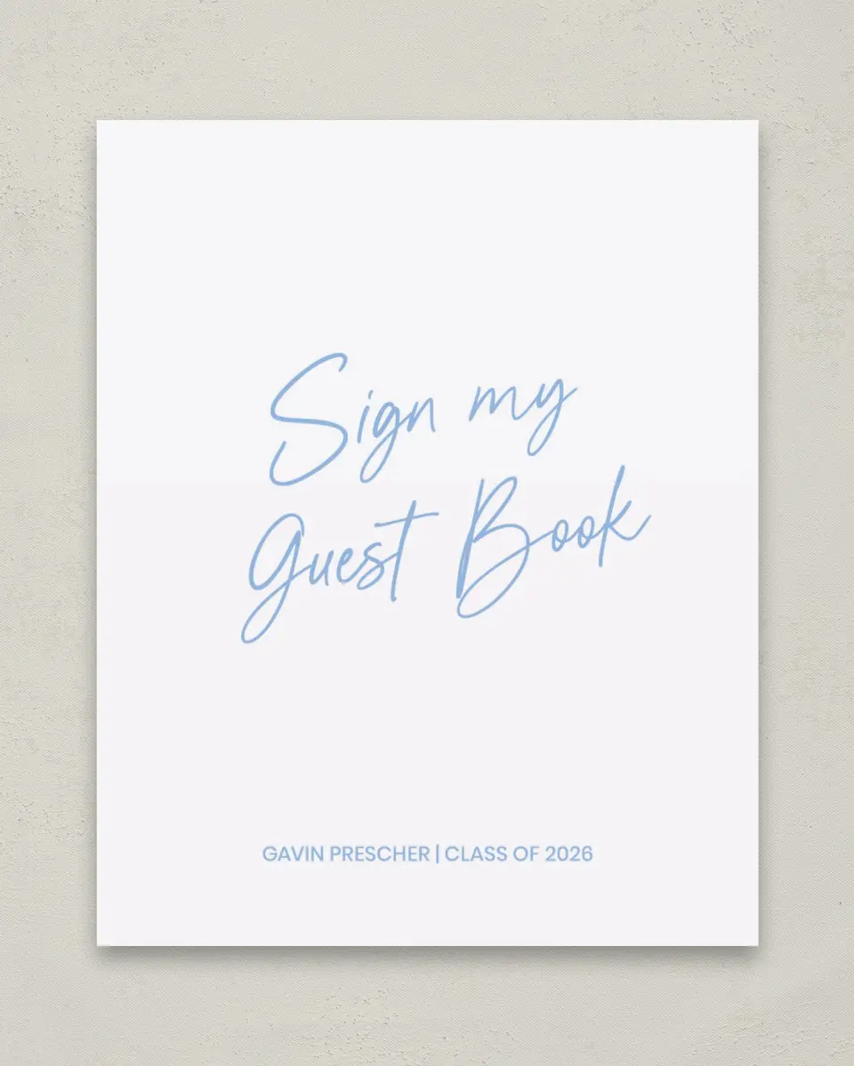 This is a 8" x 10" Guestbook Grad Sign called Simple Grad printed in full color