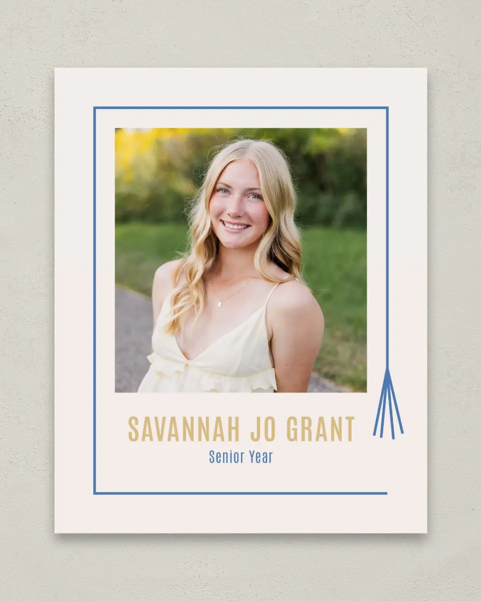 This is a 8" x 10" Photo Grad Sign called Turning Tassels printed in full color with Gold foil