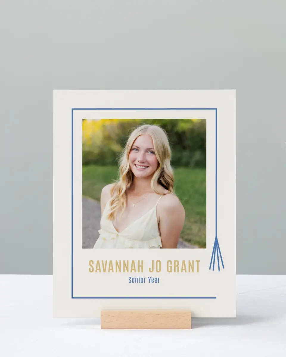 This is a 8" x 10" Photo Grad Sign called Turning Tassels printed in full color with Rose Gold foil
