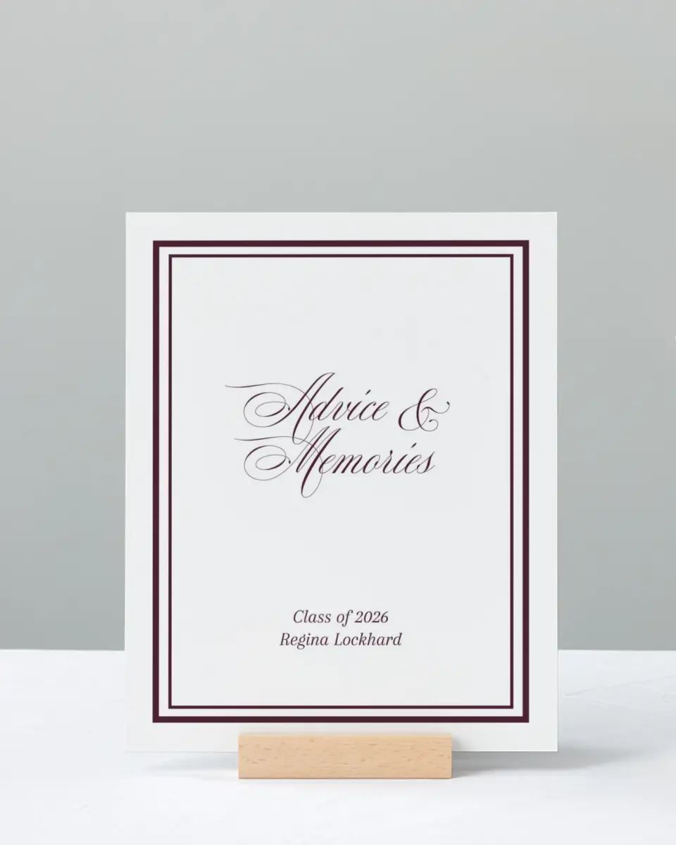 This is a 8" x 10" Memory & Advice Grad Sign called Timeless Frame printed in full color