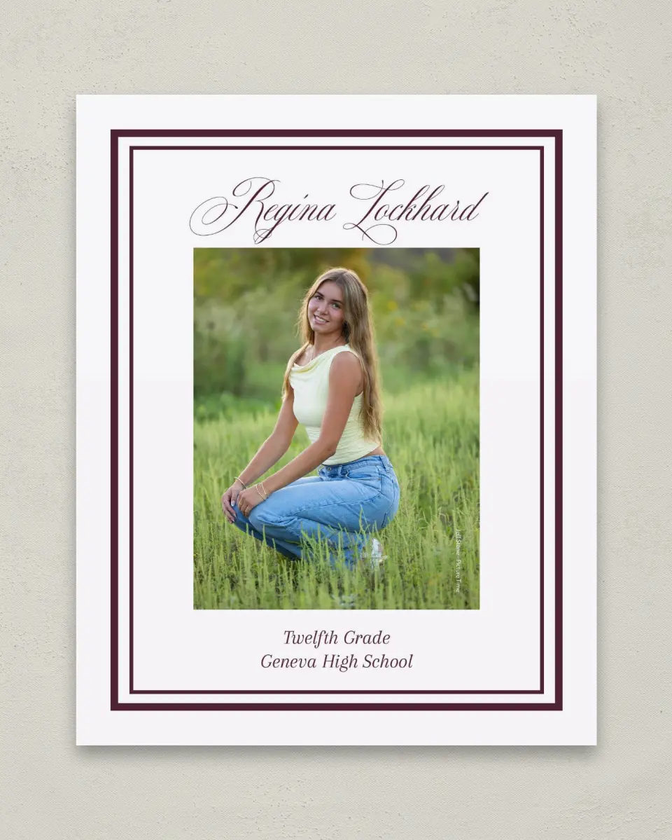 This is a 8" x 10" Photo Grad Sign called Timeless Frame printed in full color