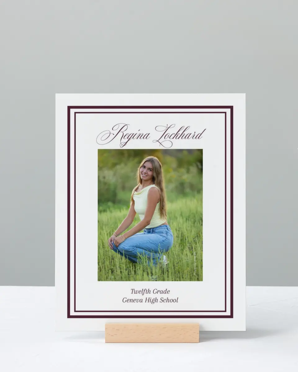 This is a 8" x 10" Photo Grad Sign called Timeless Frame printed in full color with Rose Gold foil