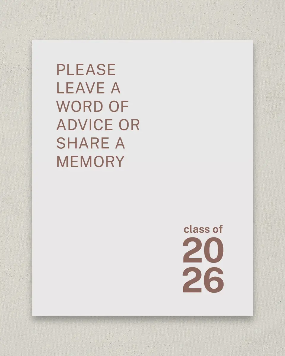 This is a 8" x 10" Memory & Advice Grad Sign called Graduation Time printed in full color