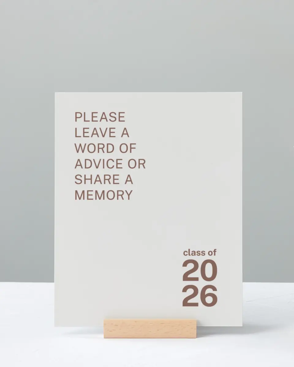 This is a 8" x 10" Memory & Advice Grad Sign called Graduation Time printed in full color