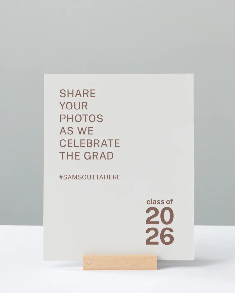 This is a 8" x 10" Let's Celebrate & Snap a Photo Grad Sign called Graduation Time printed in full color