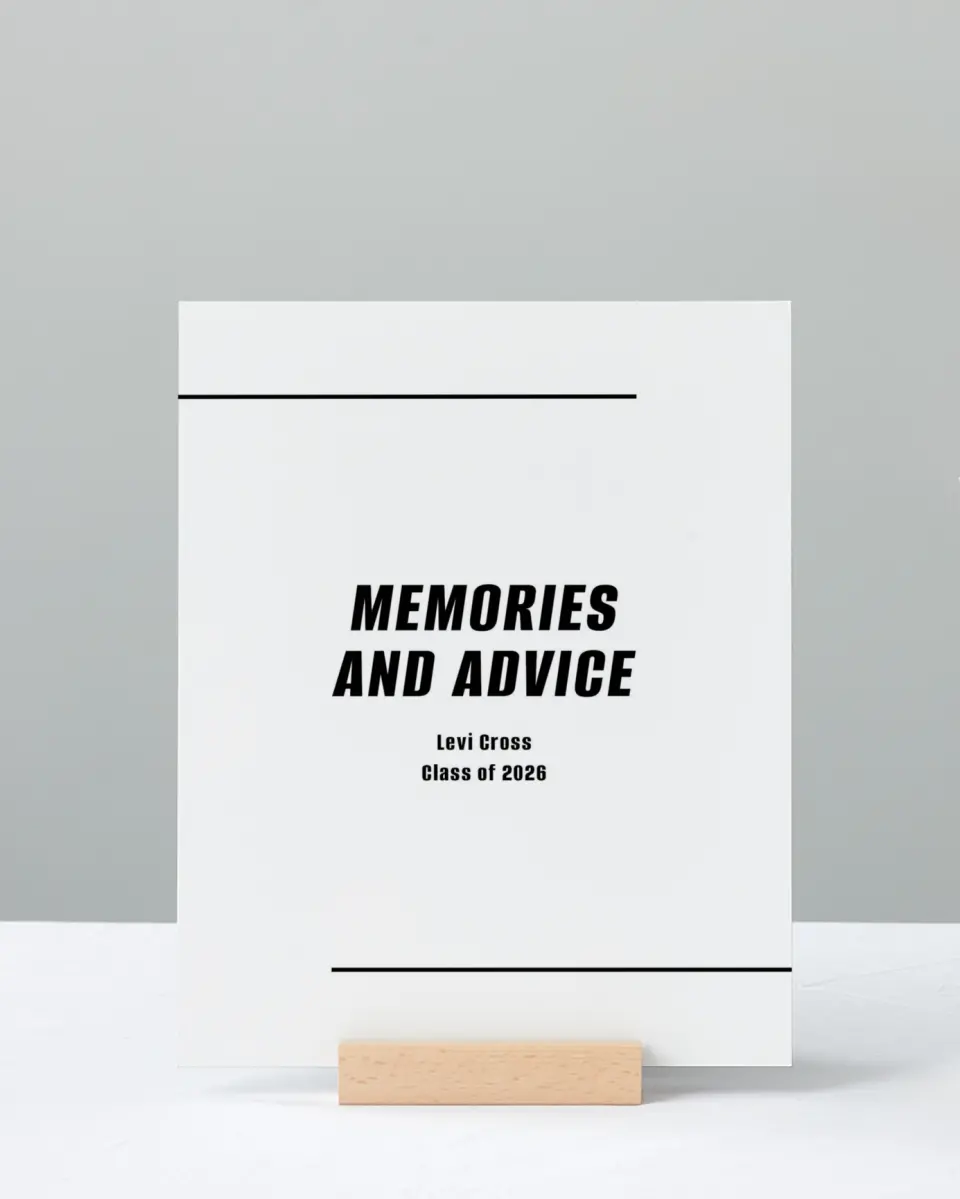 This is a 8" x 10" Memory & Advice Grad Sign called Go Long printed in full color with Rose Gold foil
