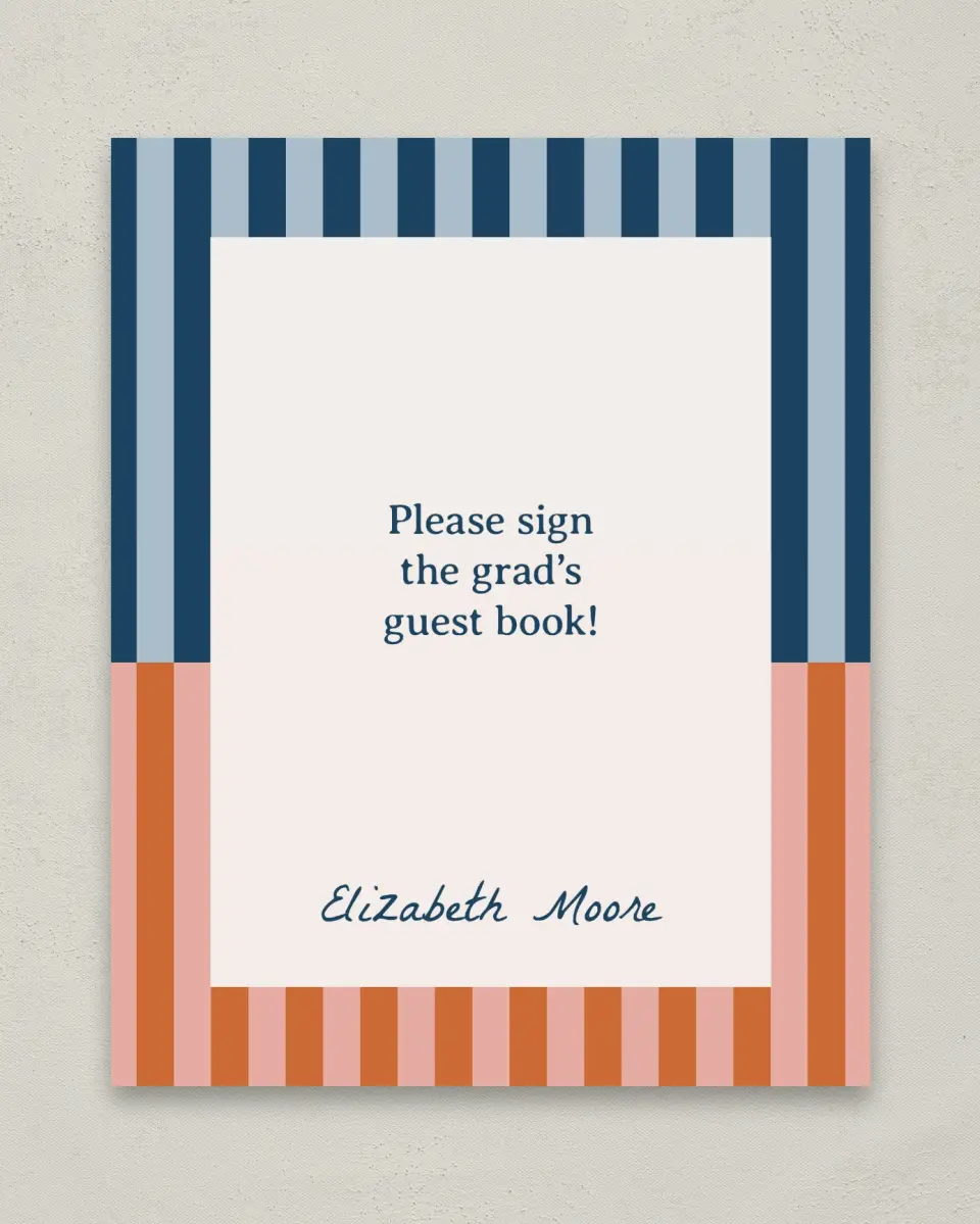 This is a 8" x 10" Guestbook Grad Sign called Scholarly Stripes printed in full color