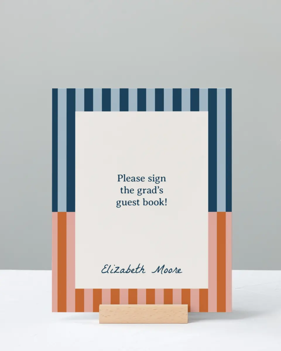 This is a 8" x 10" Guestbook Grad Sign called Scholarly Stripes printed in full color