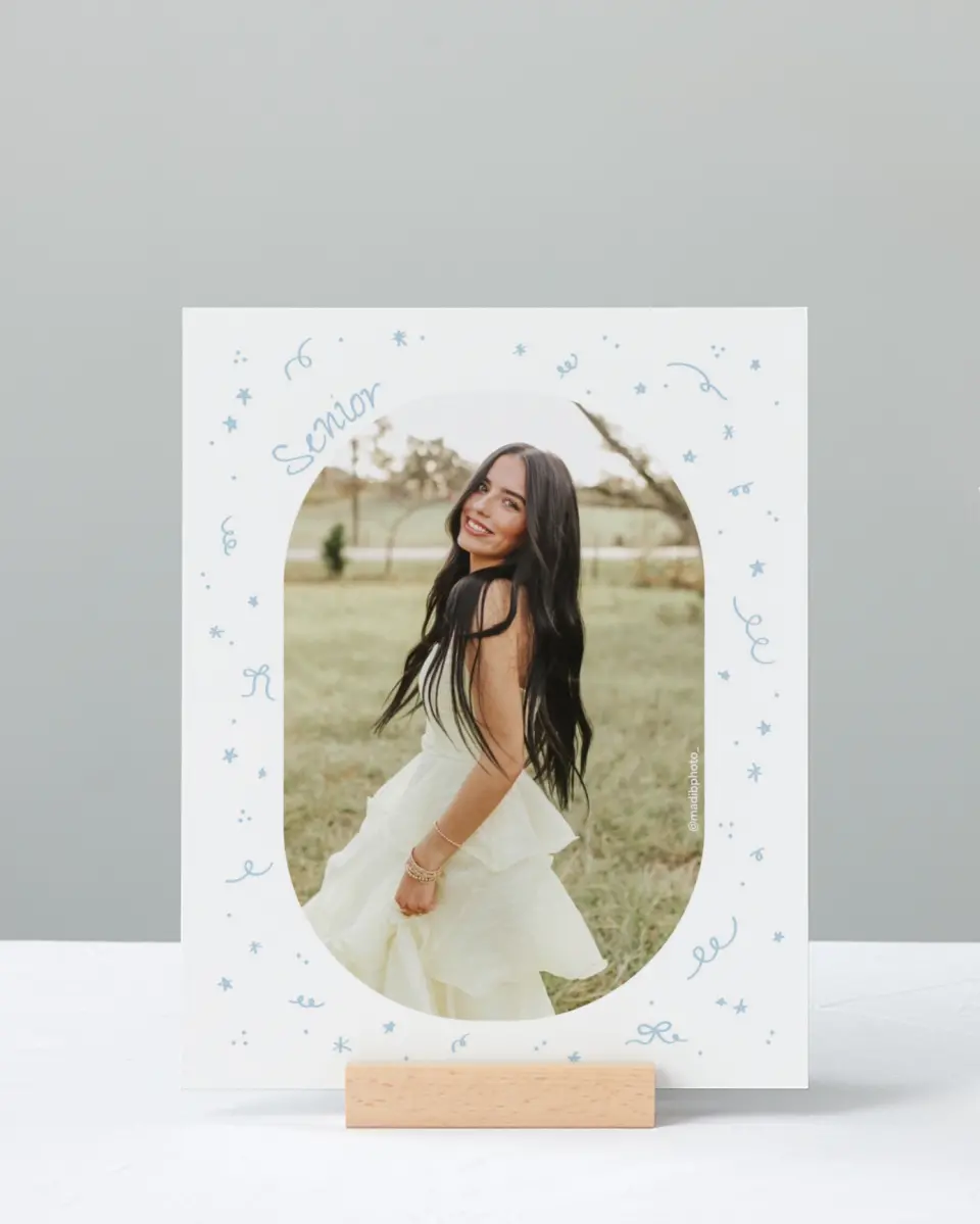 This is a 8" x 10" Photo Grad Sign called Doodles in the Margin printed in full color with Rose Gold foil