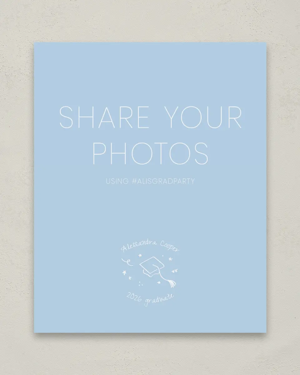 This is a 8" x 10" Let's Celebrate & Snap a Photo Grad Sign called Doodles in the Margin printed in full color