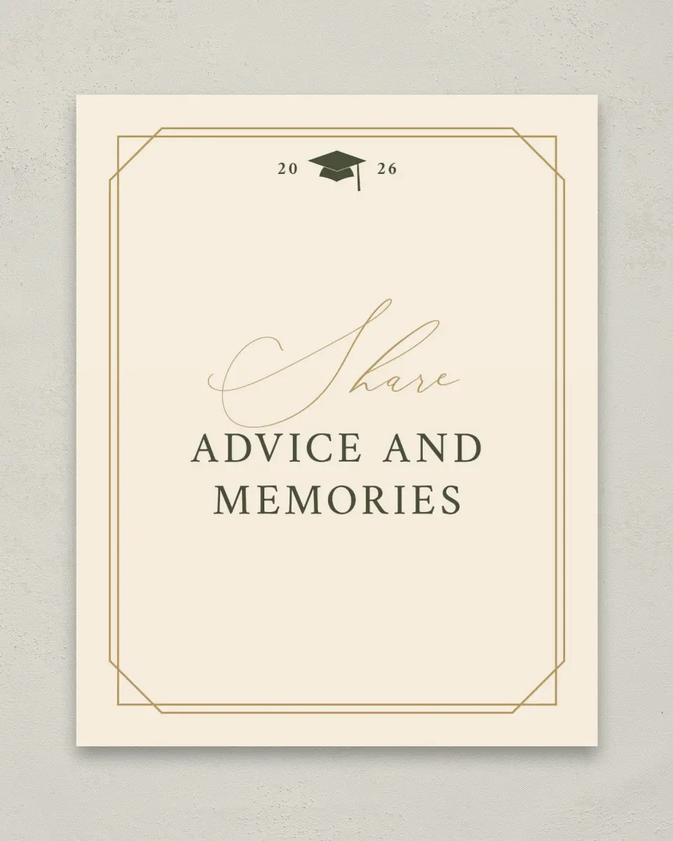 This is a 8" x 10" Memory & Advice Grad Sign called Mature Minimalist printed in full color