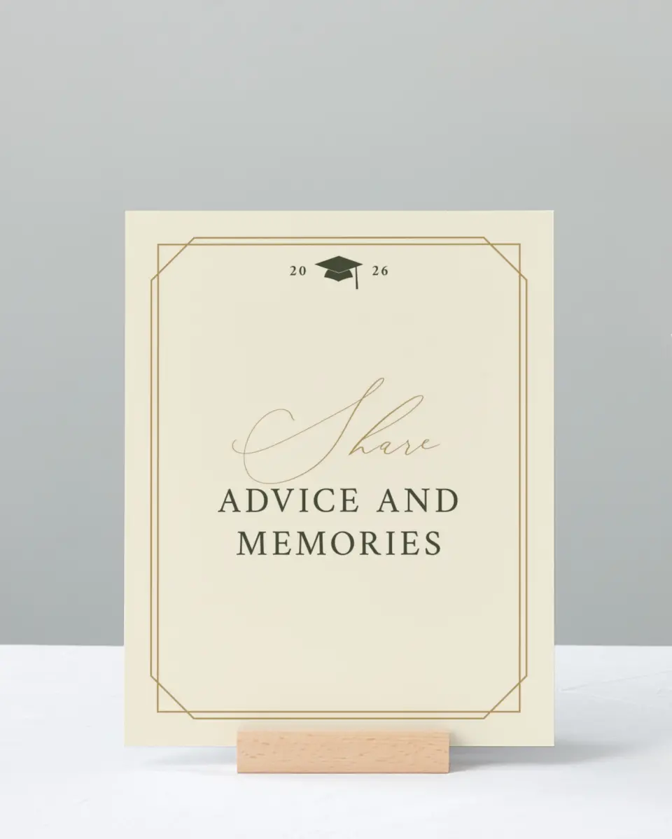 This is a 8" x 10" Memory & Advice Grad Sign called Mature Minimalist printed in full color