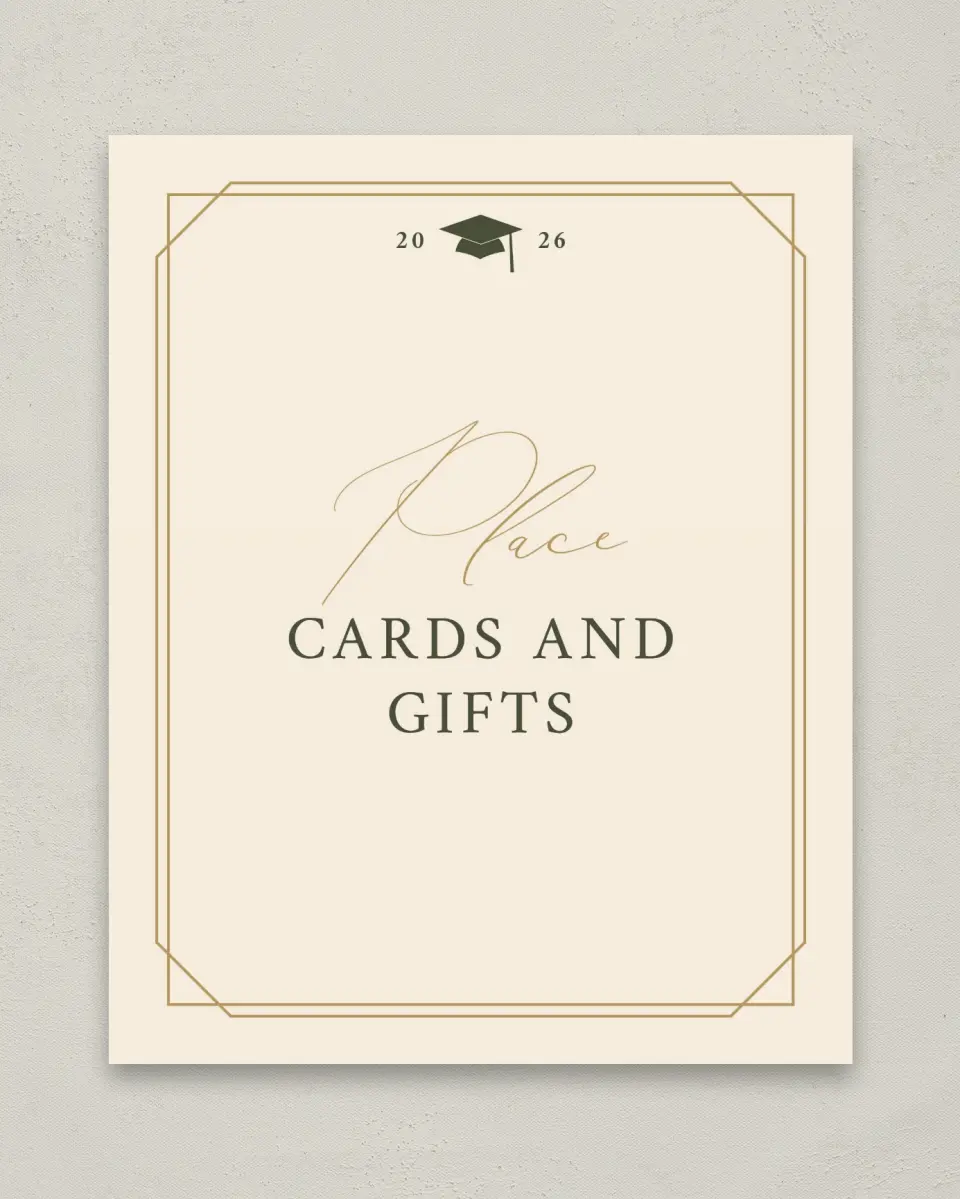 This is a 8" x 10" Cards & Gifts Grad Sign called Mature Minimalist printed in full color