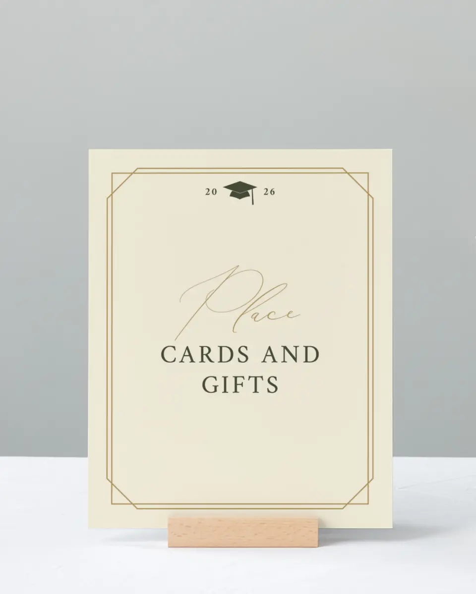 This is a 8" x 10" Cards & Gifts Grad Sign called Mature Minimalist printed in full color