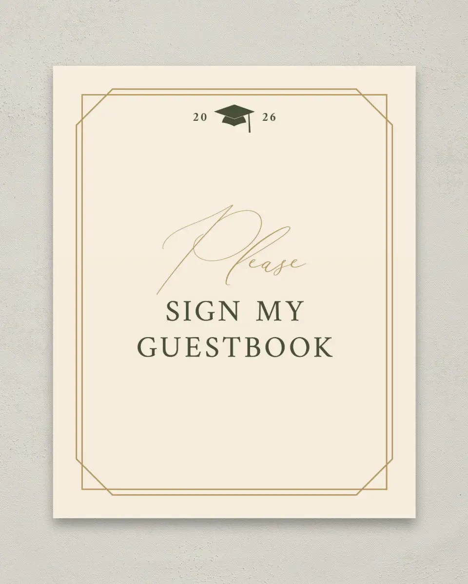 This is a 8" x 10" Guestbook Grad Sign called Mature Minimalist printed in full color