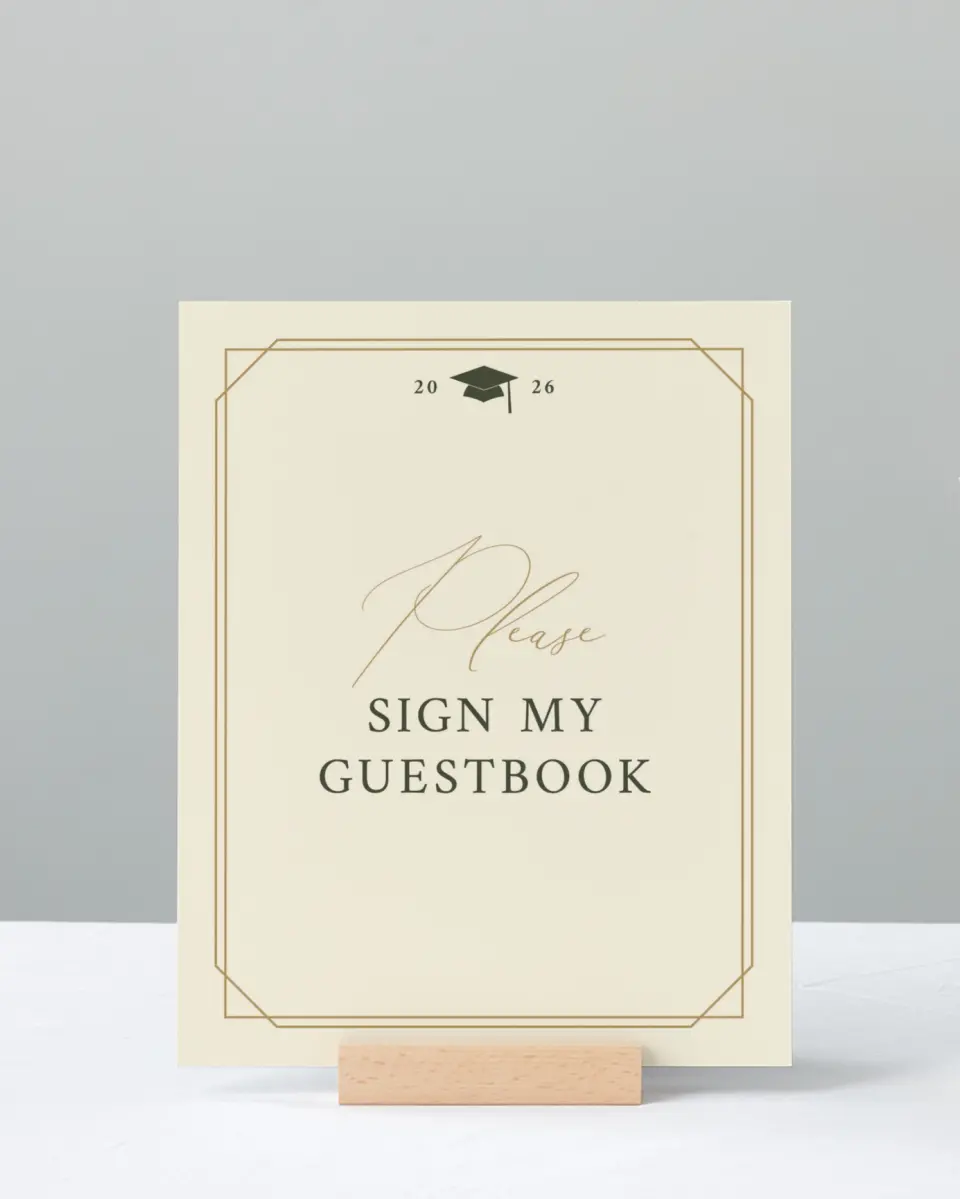 This is a 8" x 10" Guestbook Grad Sign called Mature Minimalist printed in full color